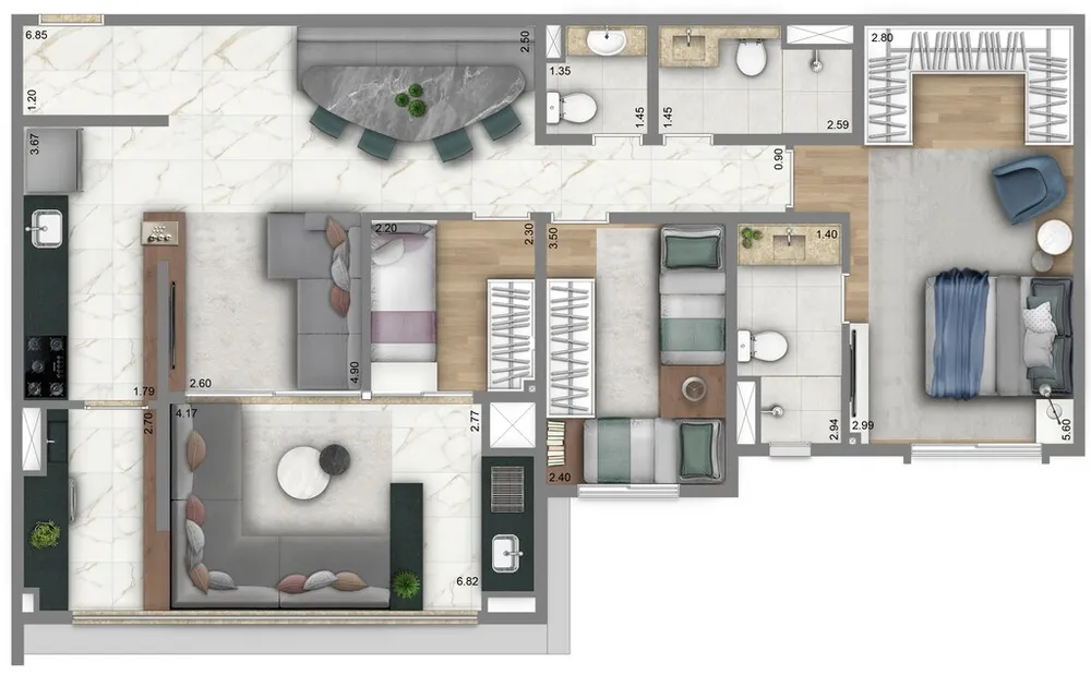 Apartamento, 3 quartos, 100 m² - Foto 2