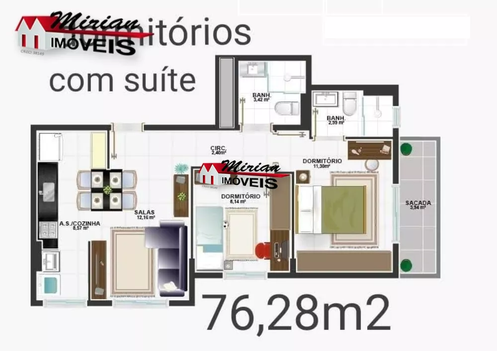 Apartamento à venda com 2 quartos, 65m² - Foto 3