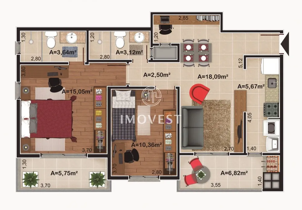 Apartamento, 2 quartos, 80 m² - Foto 2