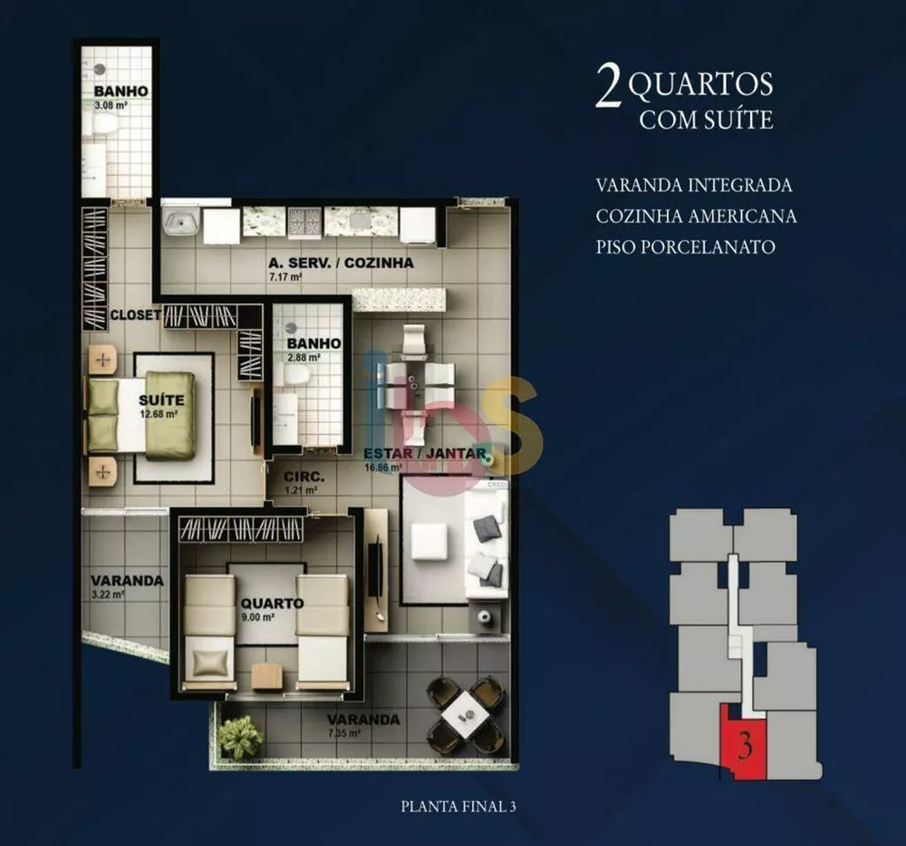 Apartamento à venda com 2 quartos, 72m² - Foto 2