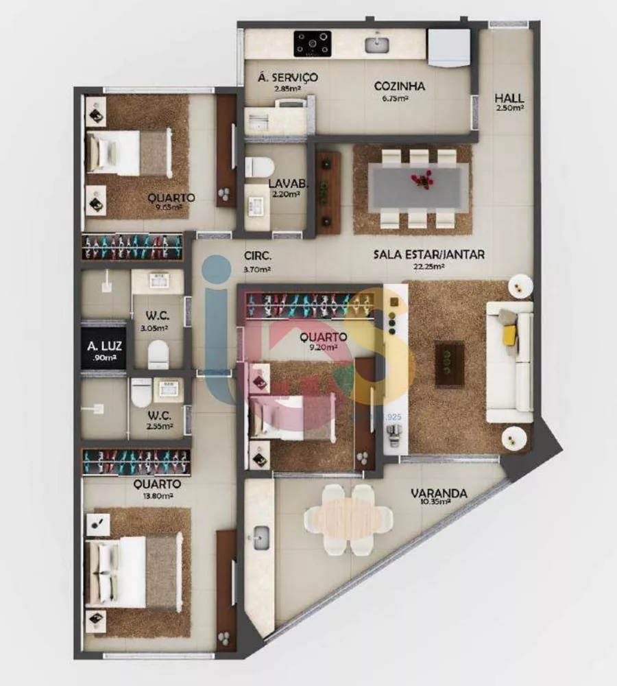 Apartamento à venda com 2 quartos, 100m² - Foto 3