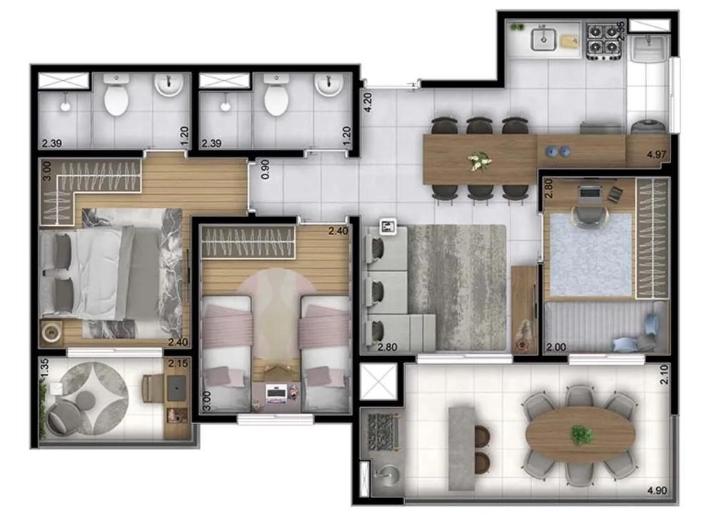 Apartamento, 3 quartos, 67 m² - Foto 2