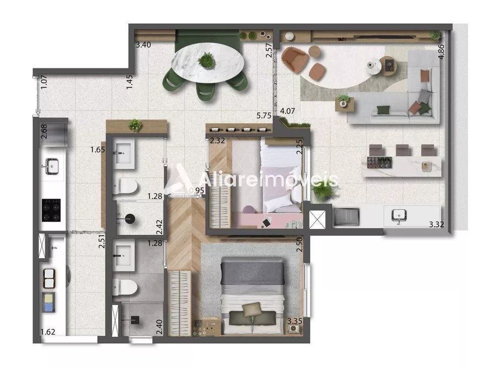 Apartamento à venda com 2 quartos, 67m² - Foto 2