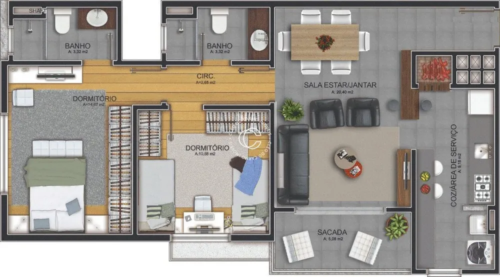 Apartamento, 2 quartos, 82 m² - Foto 2