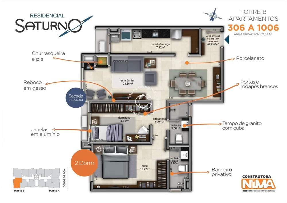 Apartamento, 2 quartos, 69 m² - Foto 2