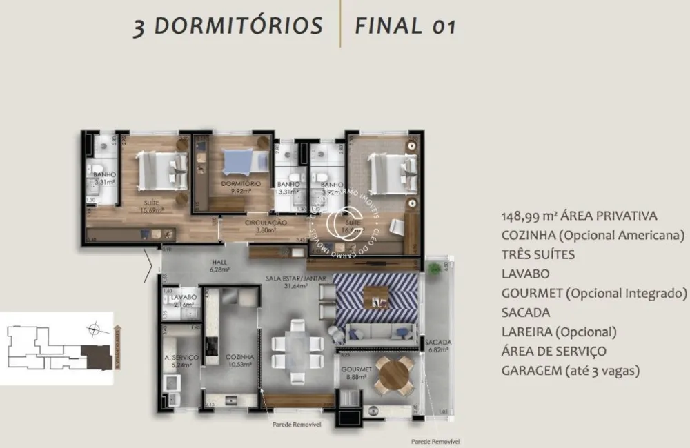 Apartamento, 3 quartos, 152 m² - Foto 1