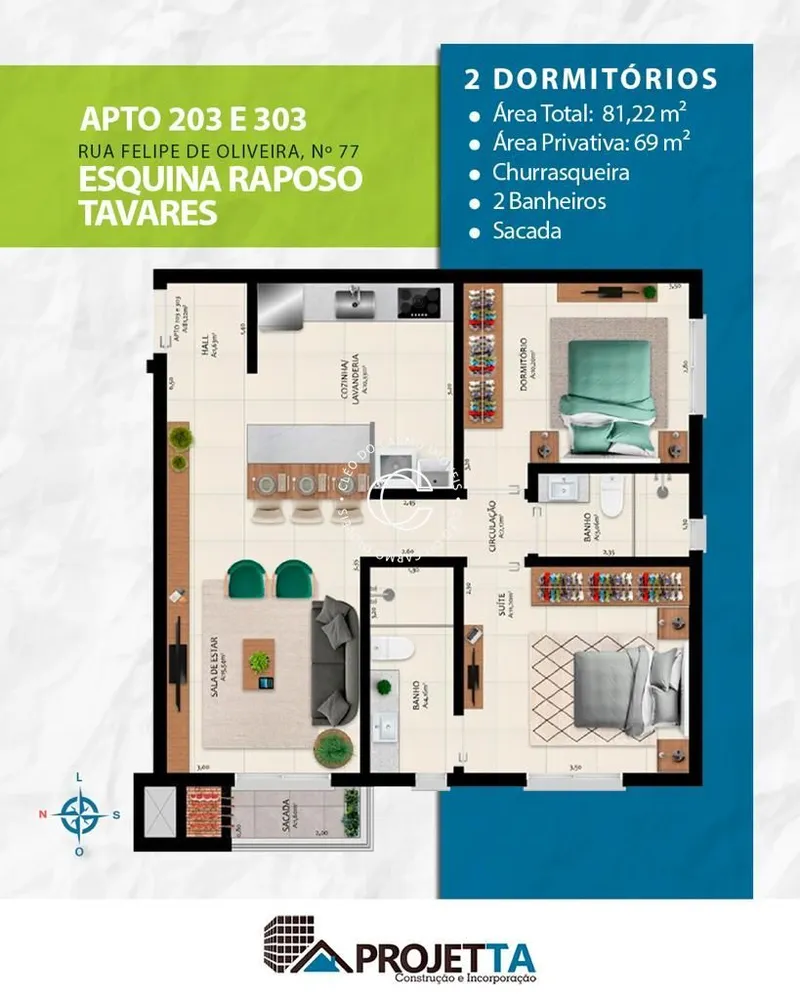 Apartamento, 2 quartos, 69 m² - Foto 2