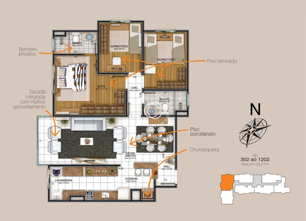 Apartamento, 3 quartos, 93 m² - Foto 2