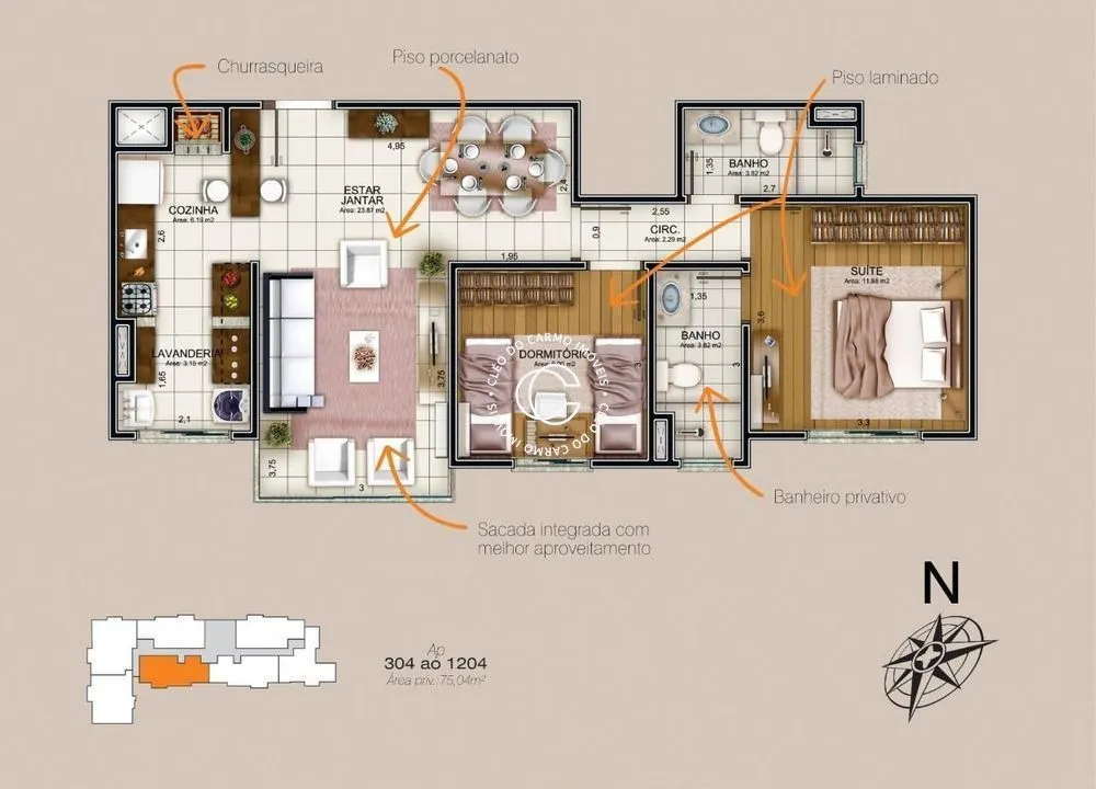 Apartamento, 2 quartos, 75 m² - Foto 2