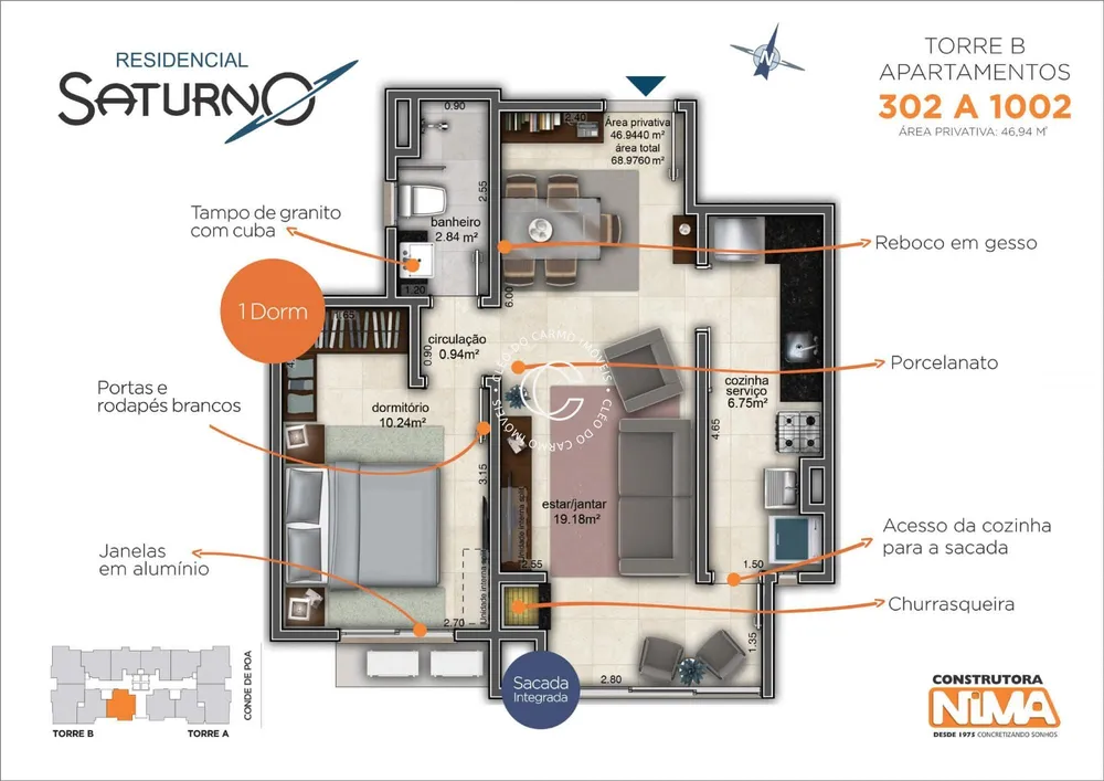 Apartamento, 1 quarto, 46 m² - Foto 2
