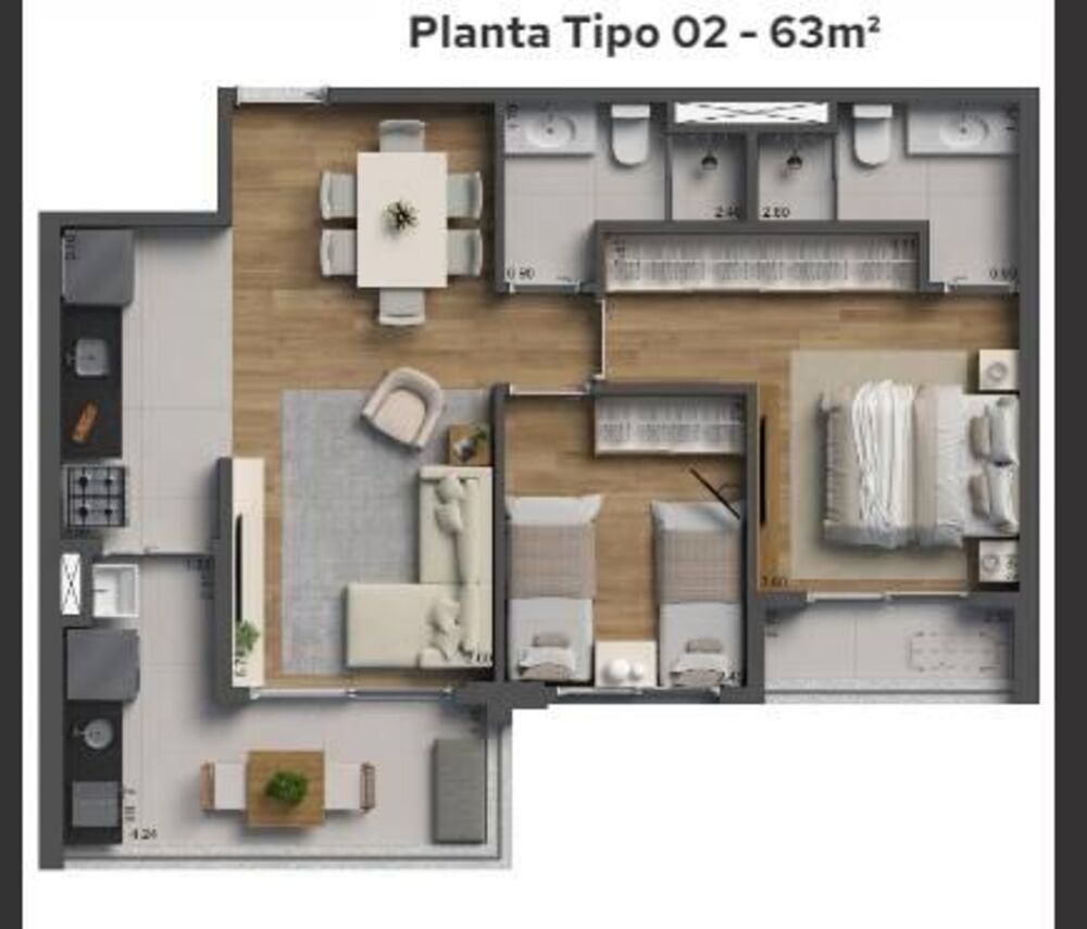 Apartamento, 2 quartos, 63 m² - Foto 3