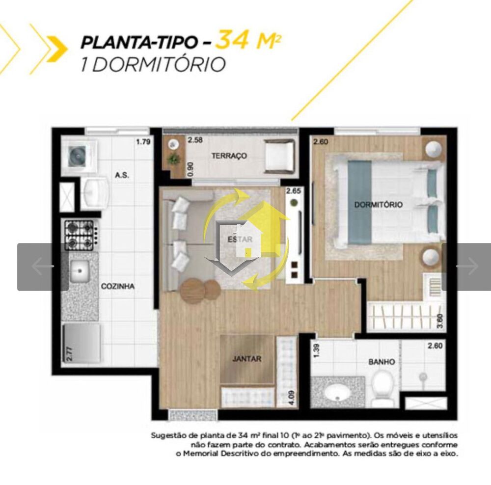 Apartamento, 1 quarto, 34 m² - Foto 1