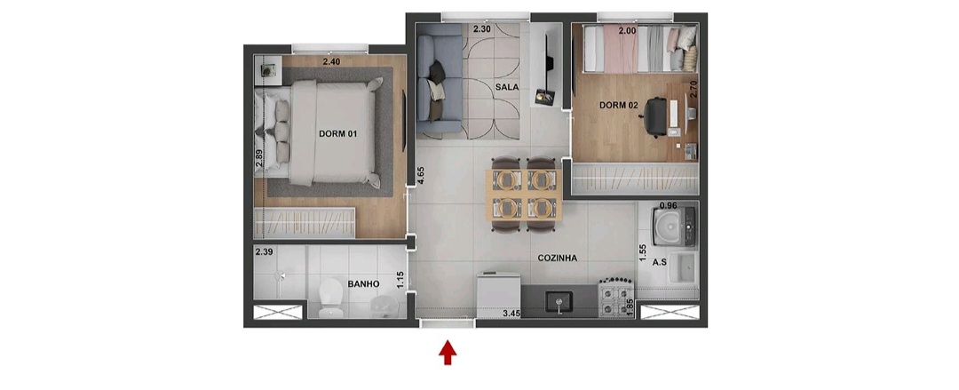 Apartamento à venda com 2 quartos, 43m² - Foto 2