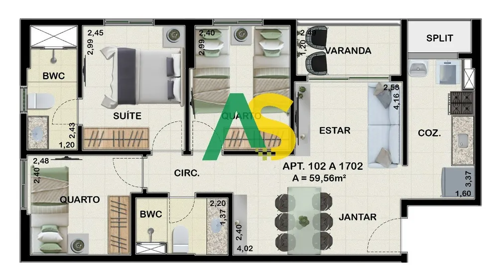 Apartamento, 3 quartos, 61 m² - Foto 2