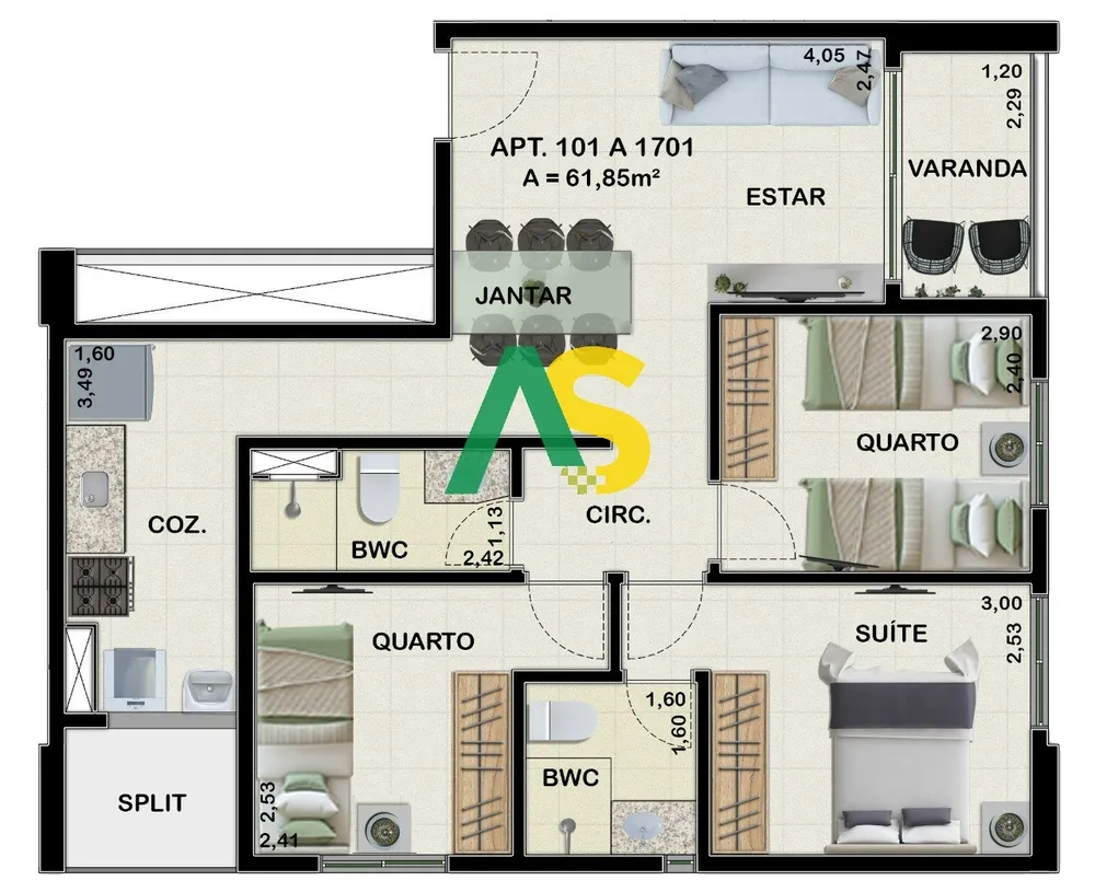 Apartamento, 3 quartos, 61 m² - Foto 7