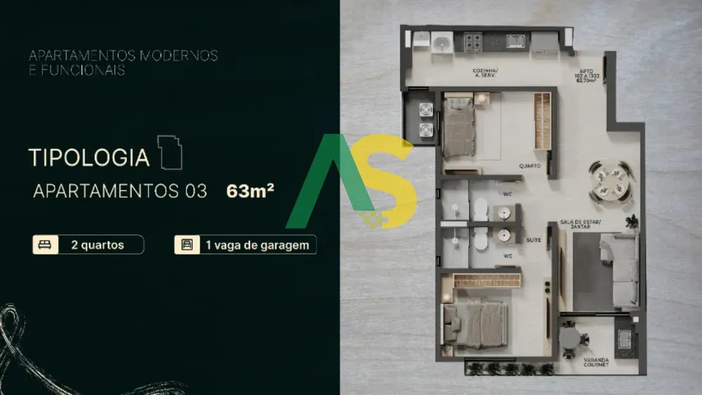 Apartamento, 2 quartos, 62 m² - Foto 1