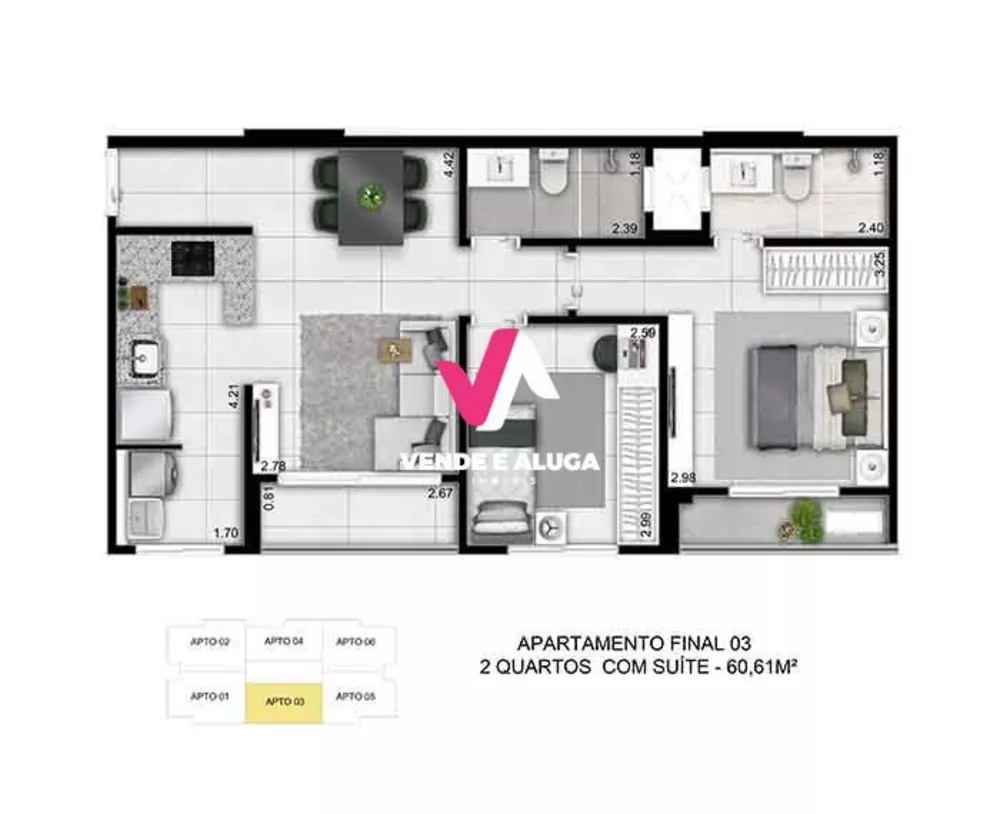 Apartamento à venda com 2 quartos, 60m² - Foto 2