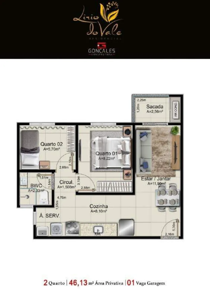 Apartamento, 2 quartos, 46 m² - Foto 2