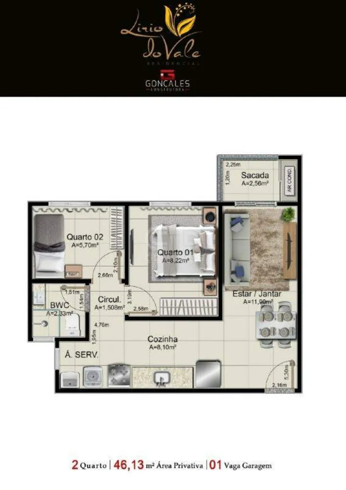 Apartamento, 2 quartos, 46 m² - Foto 2