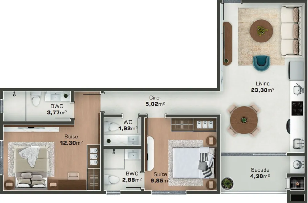Apartamento, 2 quartos, 100 m² - Foto 2