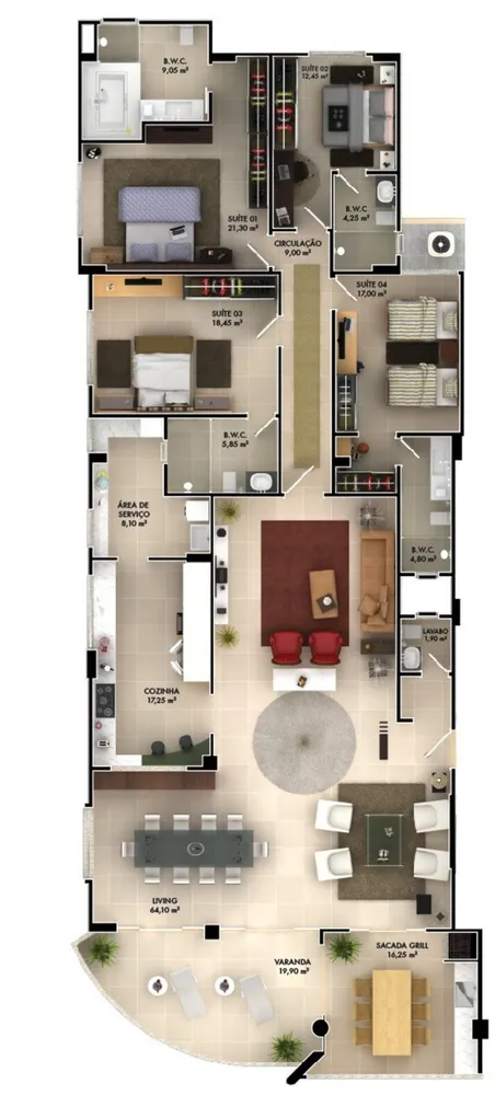 Apartamento, 4 quartos, 268 m² - Foto 2