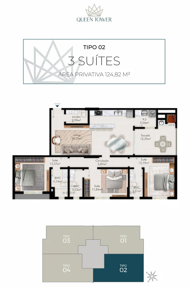 Apartamento, 3 quartos, 124 m² - Foto 2