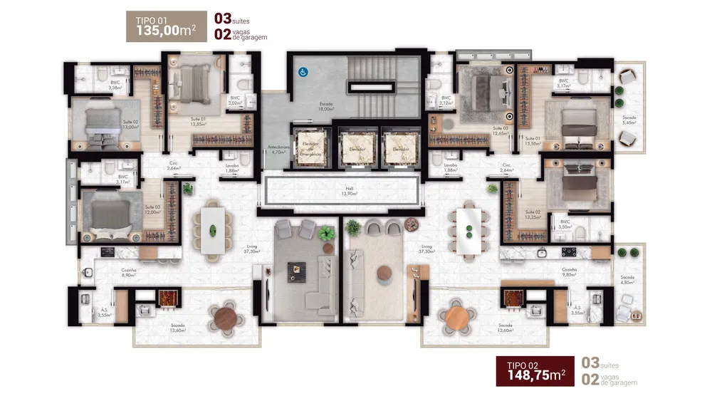 Apartamento, 3 quartos, 148 m² - Foto 2