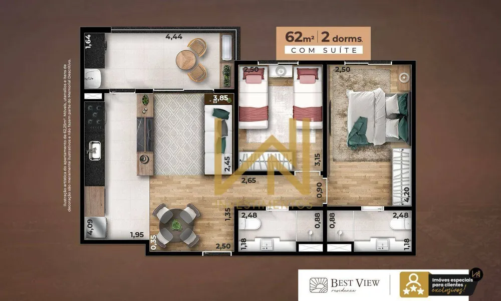 Apartamento, 2 quartos, 62 m² - Foto 1