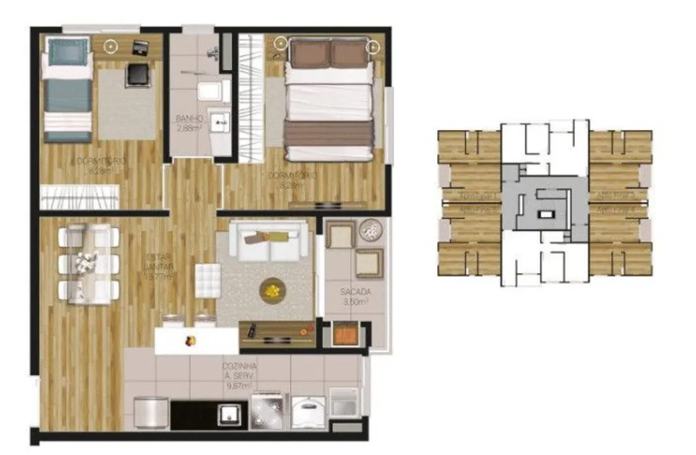 Apartamento, 2 quartos, 55 m² - Foto 1