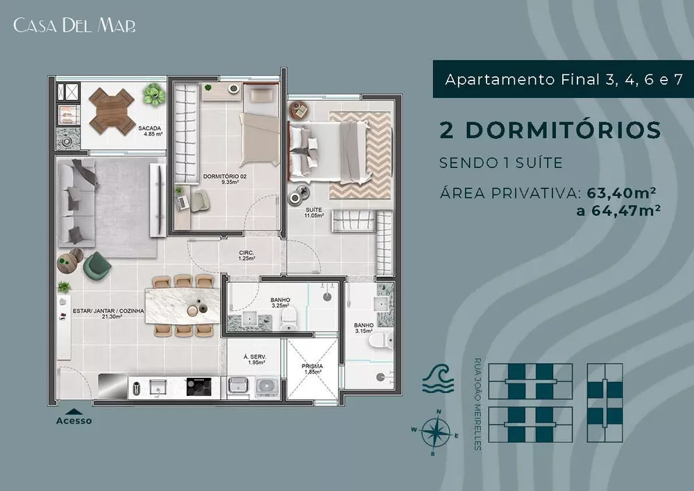 Apartamento à venda com 2 quartos, 63m² - Foto 2