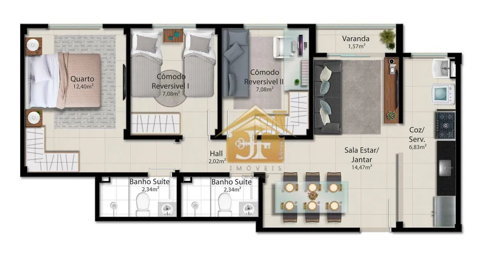 Apartamento, 2 quartos, 51 m² - Foto 1