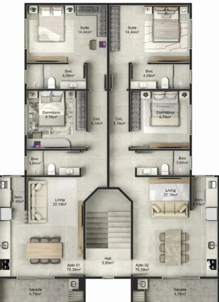 Apartamento, 2 quartos, 75 m² - Foto 2