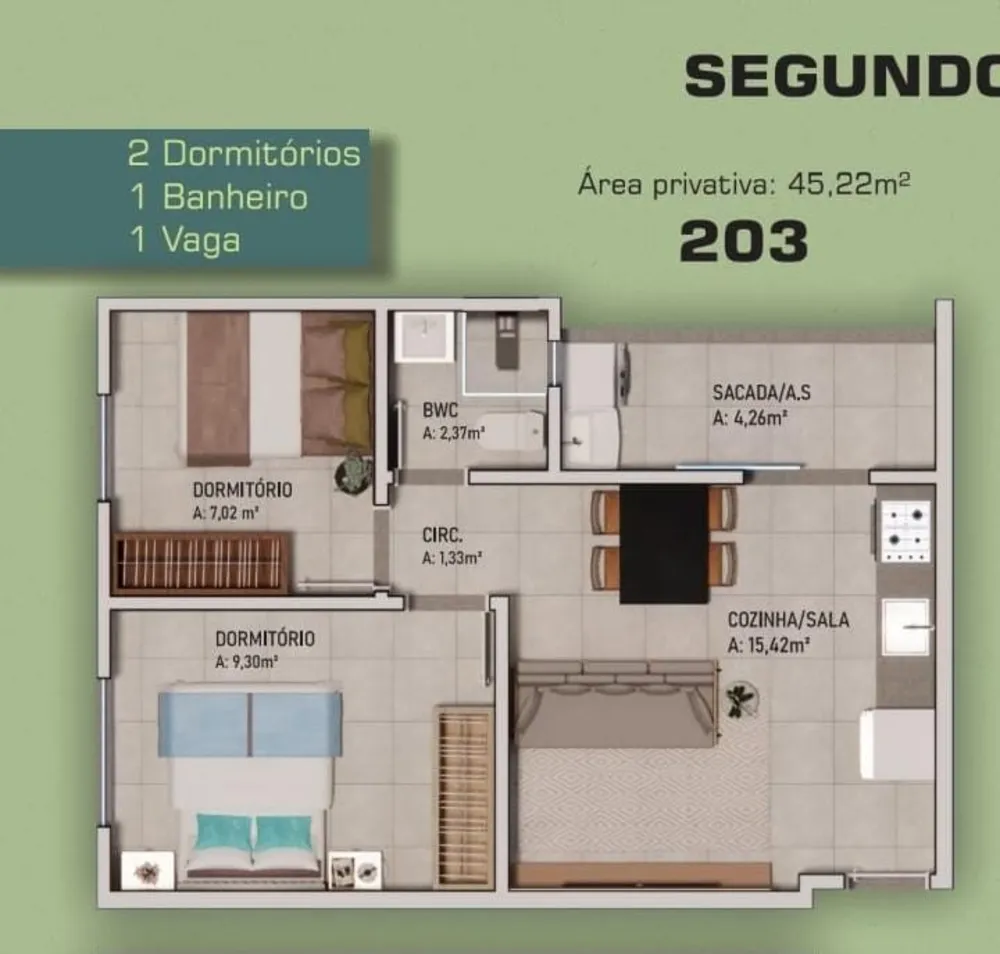 Apartamento, 2 quartos, 45 m² - Foto 2