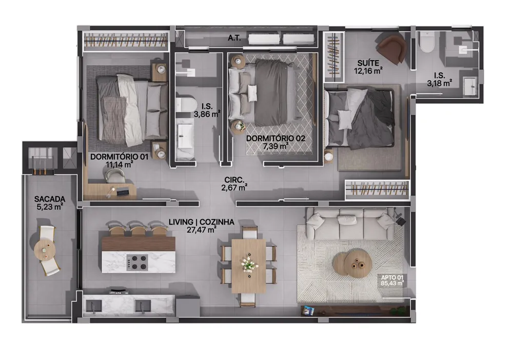 Apartamento, 3 quartos, 85 m² - Foto 2