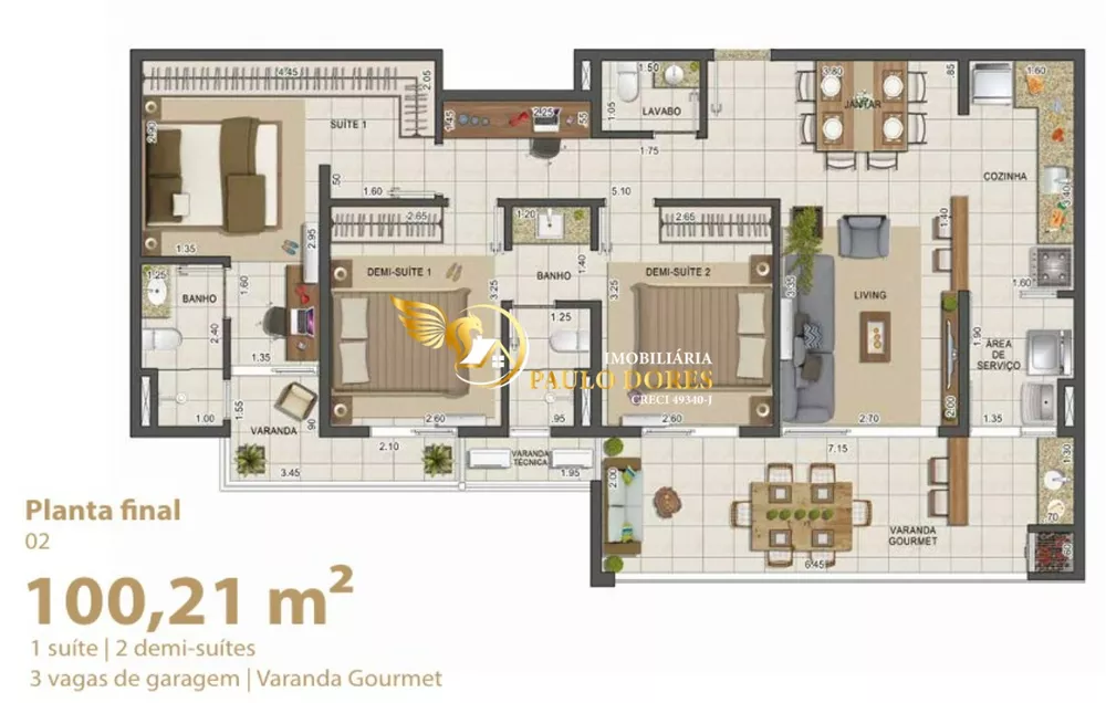 Apartamento, 3 quartos, 100 m² - Foto 1