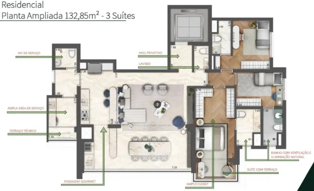 Apartamento, 3 quartos, 132 m² - Foto 3