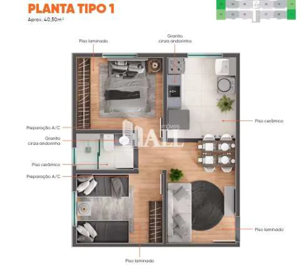 Apartamento, 2 quartos, 40 m² - Foto 1