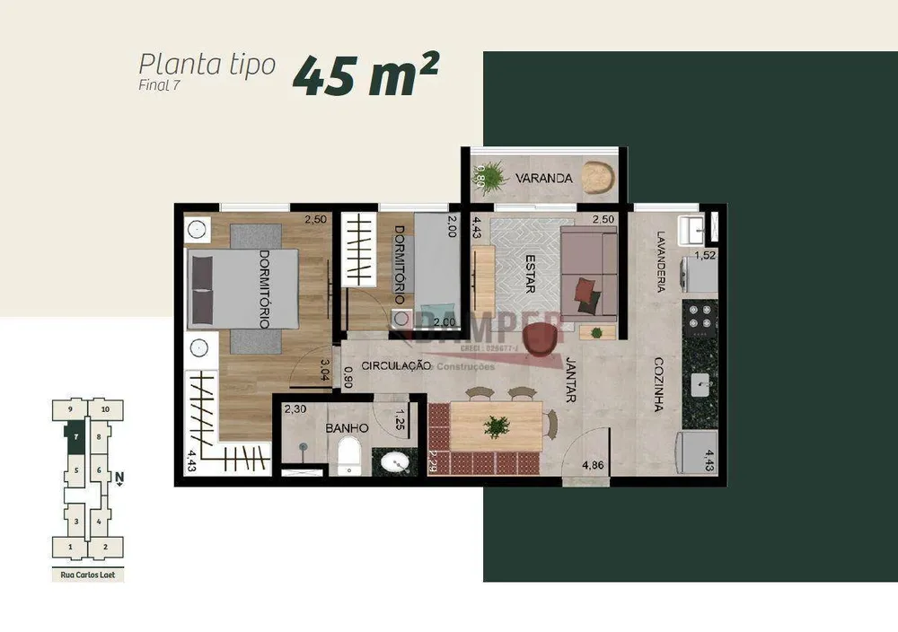 Apartamento, 2 quartos, 45 m² - Foto 2