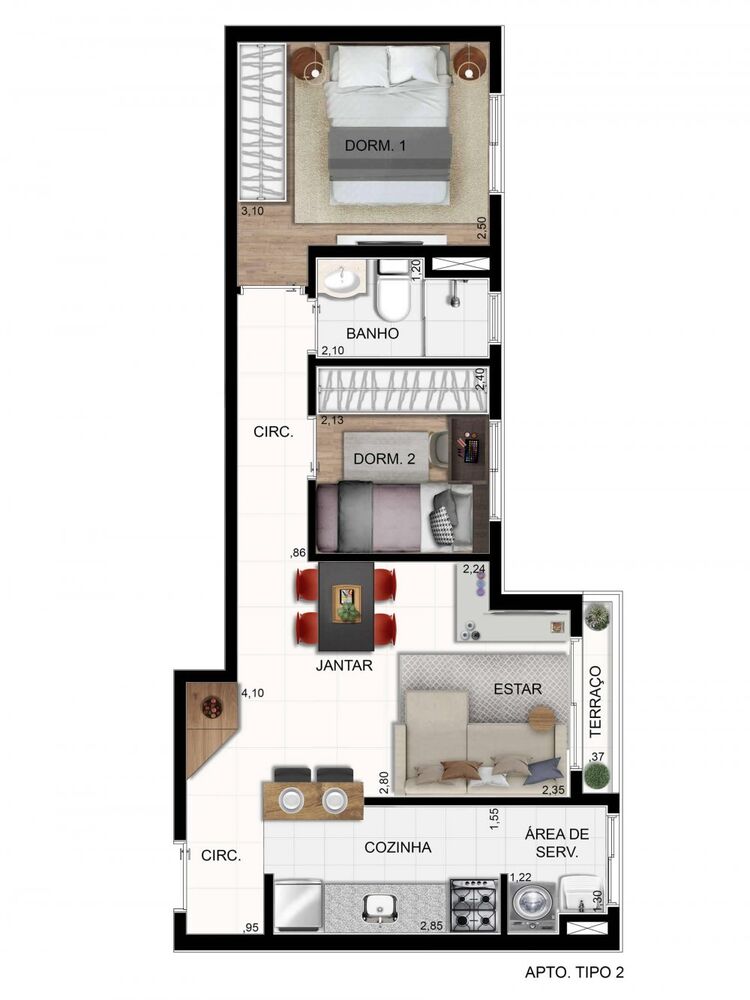 Apartamento, 2 quartos, 46 m² - Foto 1