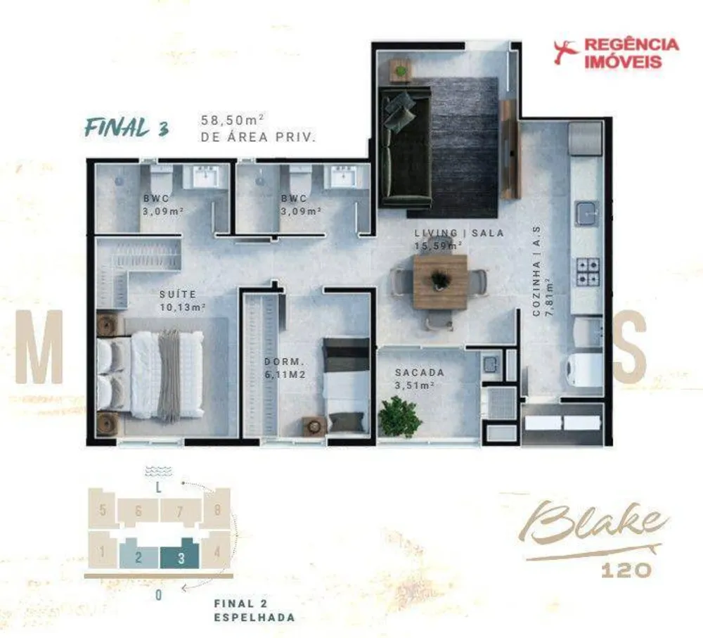 Apartamento, 2 quartos, 58 m² - Foto 1