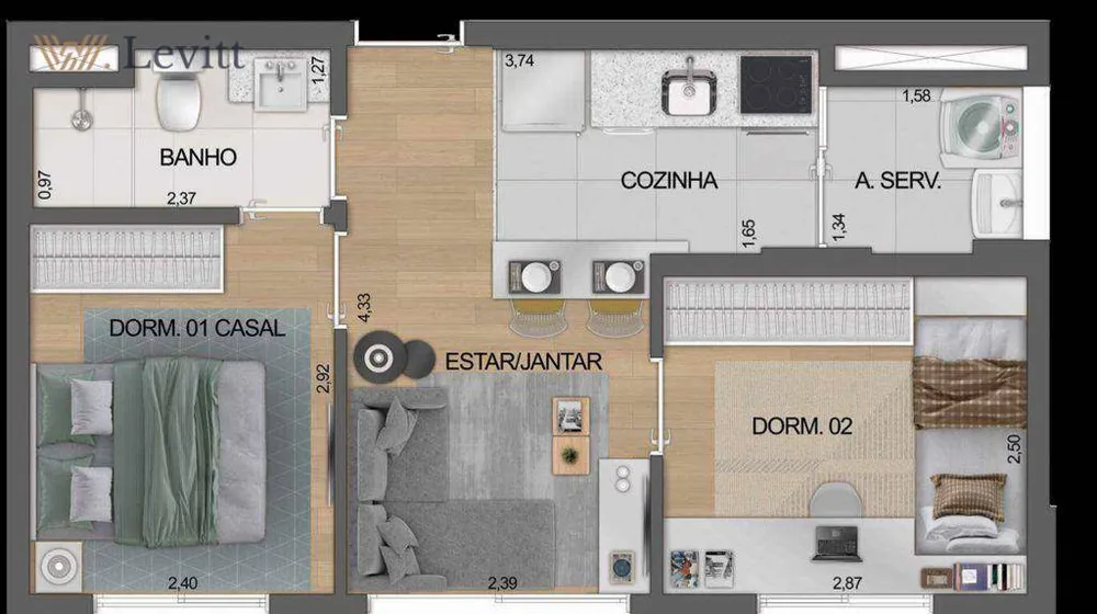 Apartamento, 2 quartos, 38 m² - Foto 3