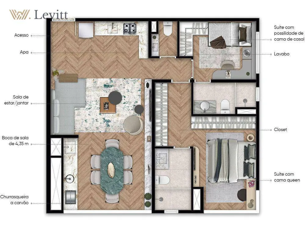 Apartamento, 2 quartos, 75 m² - Foto 2