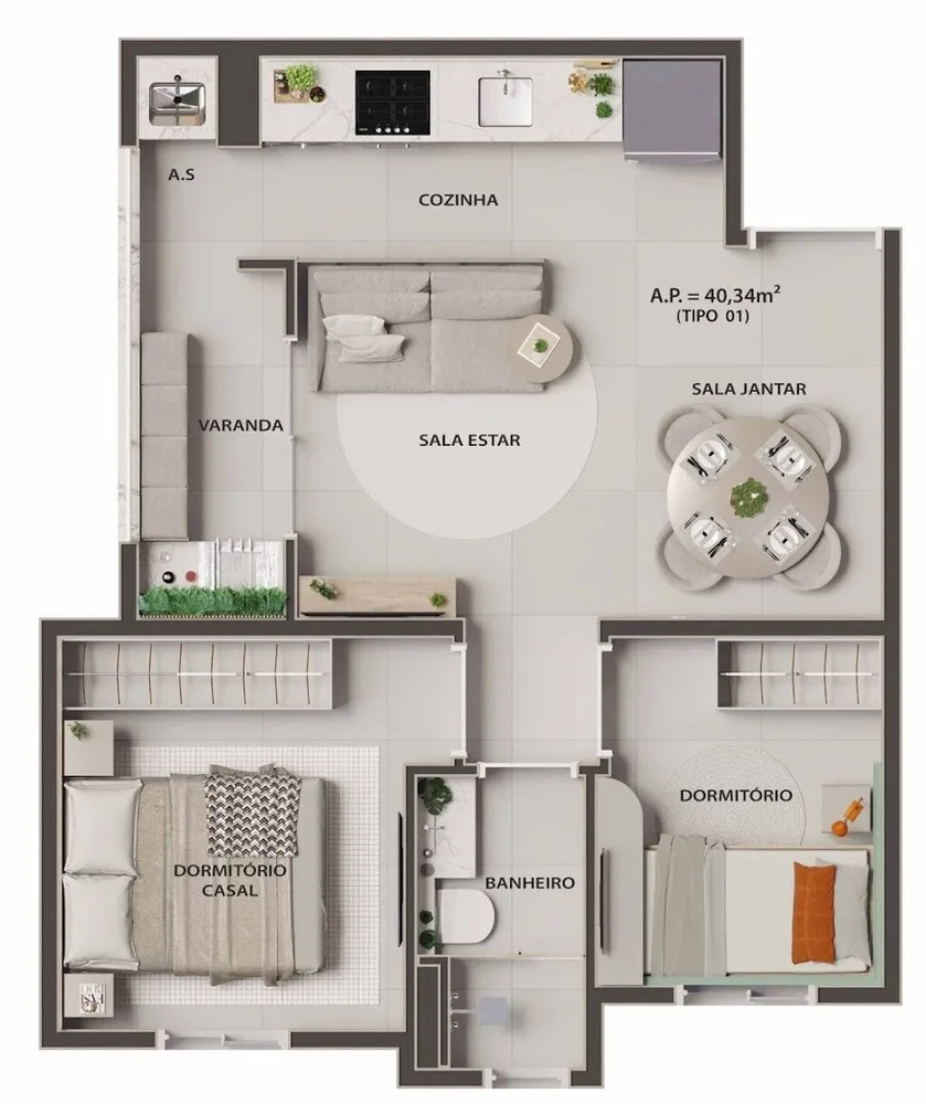 Apartamento, 2 quartos, 39 m² - Foto 3