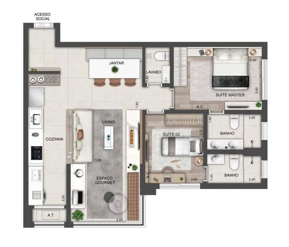 Apartamento, 2 quartos, 70 m² - Foto 3