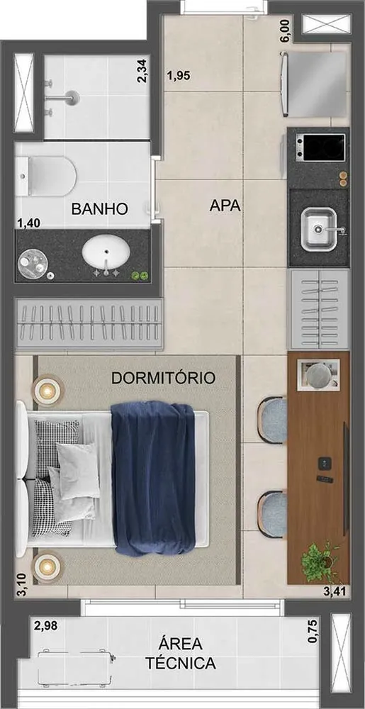 Apartamento, 1 quarto, 26 m² - Foto 2