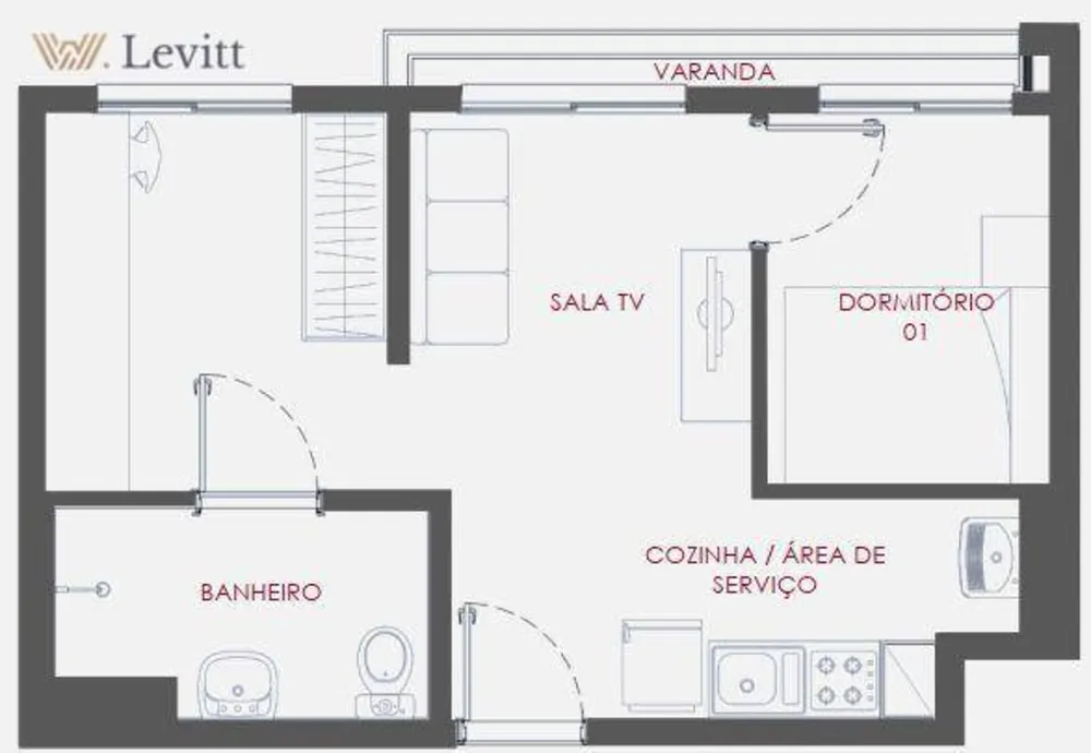 Apartamento, 1 quarto, 34 m² - Foto 1