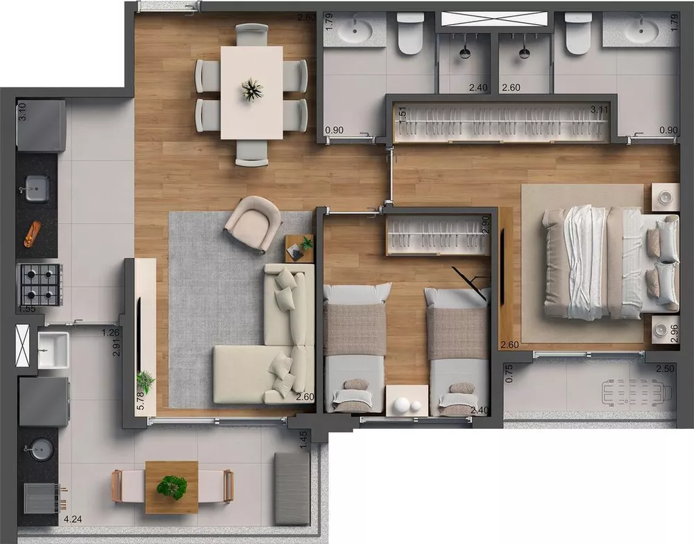 Apartamento à venda com 3 quartos, 97m² - Foto 2