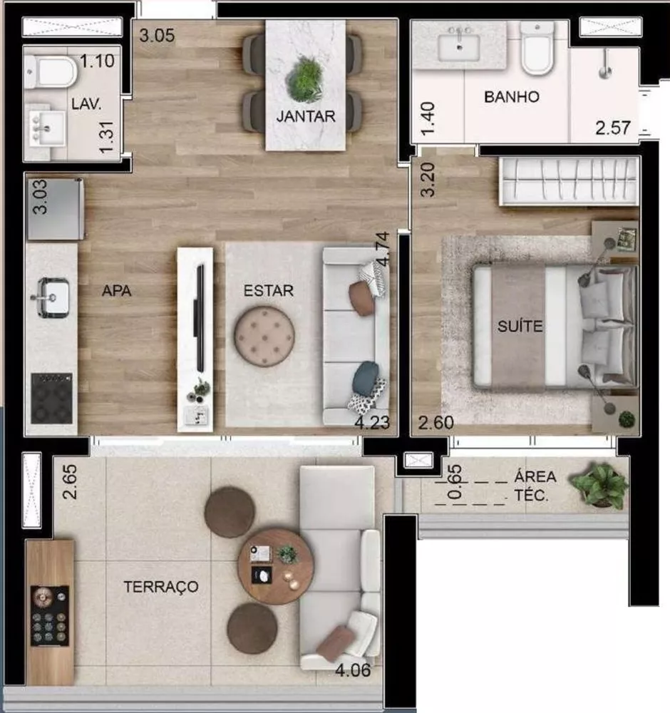 Apartamento à venda com 1 quarto, 53m² - Foto 3