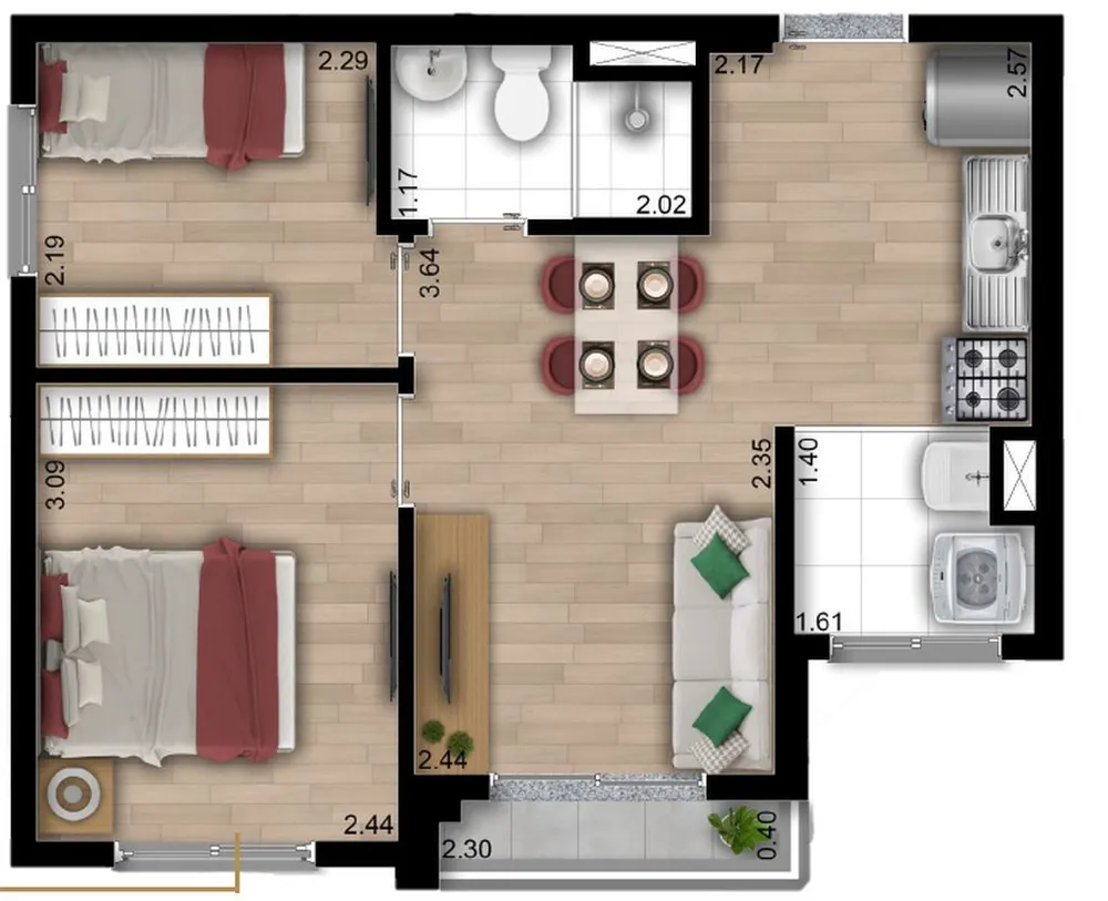 Apartamento, 2 quartos, 40 m² - Foto 2