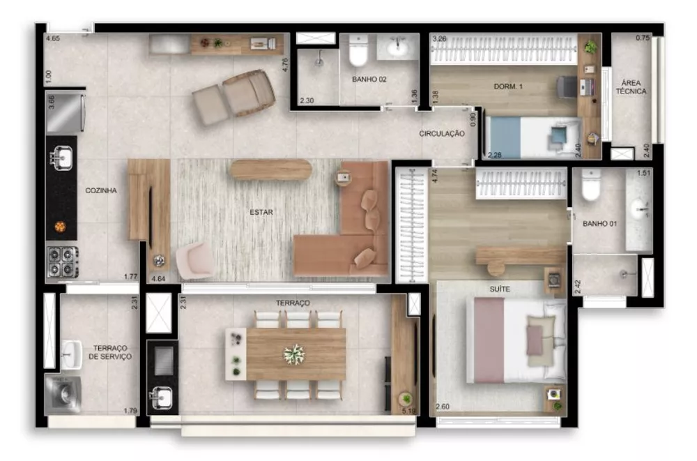 Apartamento, 2 quartos, 72 m² - Foto 2